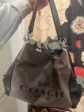 Coach Brown Canvas Shoulder Bag with Black Trim